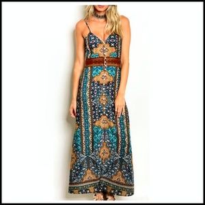 NWT Maxi Dress Button Front BoHo Crochet Waist  M